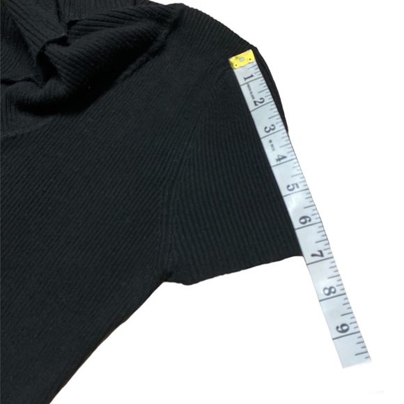 Y2K Say What Cowl Neck Black Ribbed Short Sleeve Sweater Studded Size P L - Picture 6 of 12